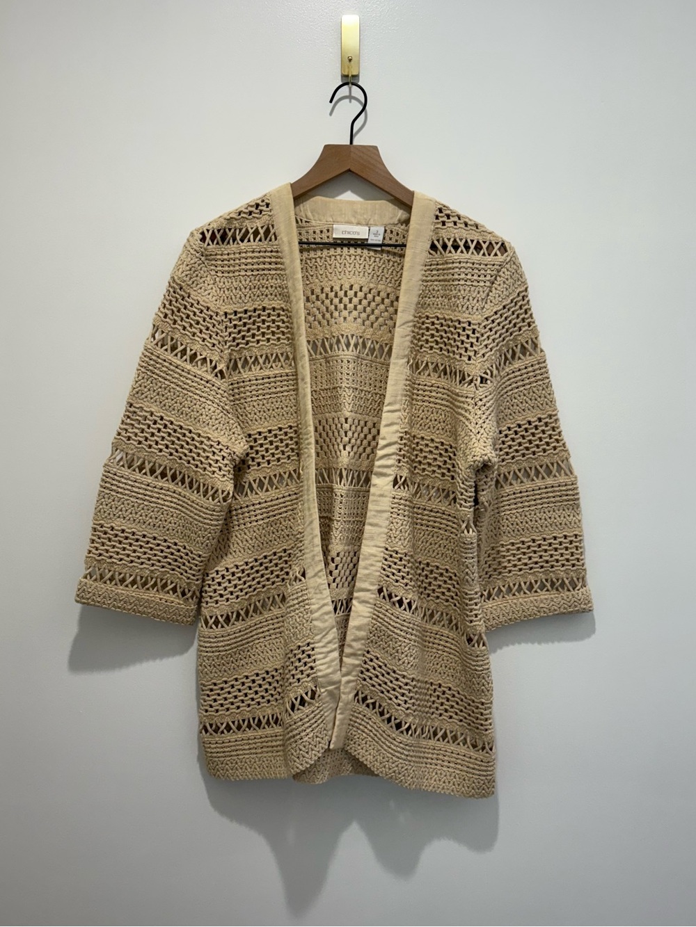Chicos Macrame Open Weave Long Line Cardigan